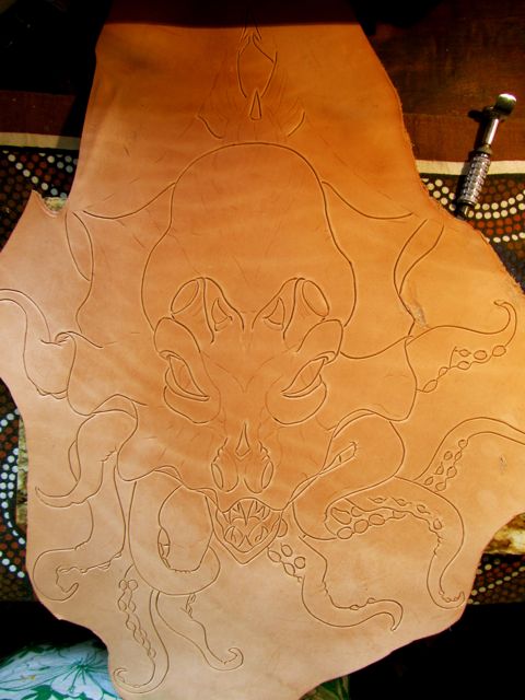 Leather Carving process. Lines Cut